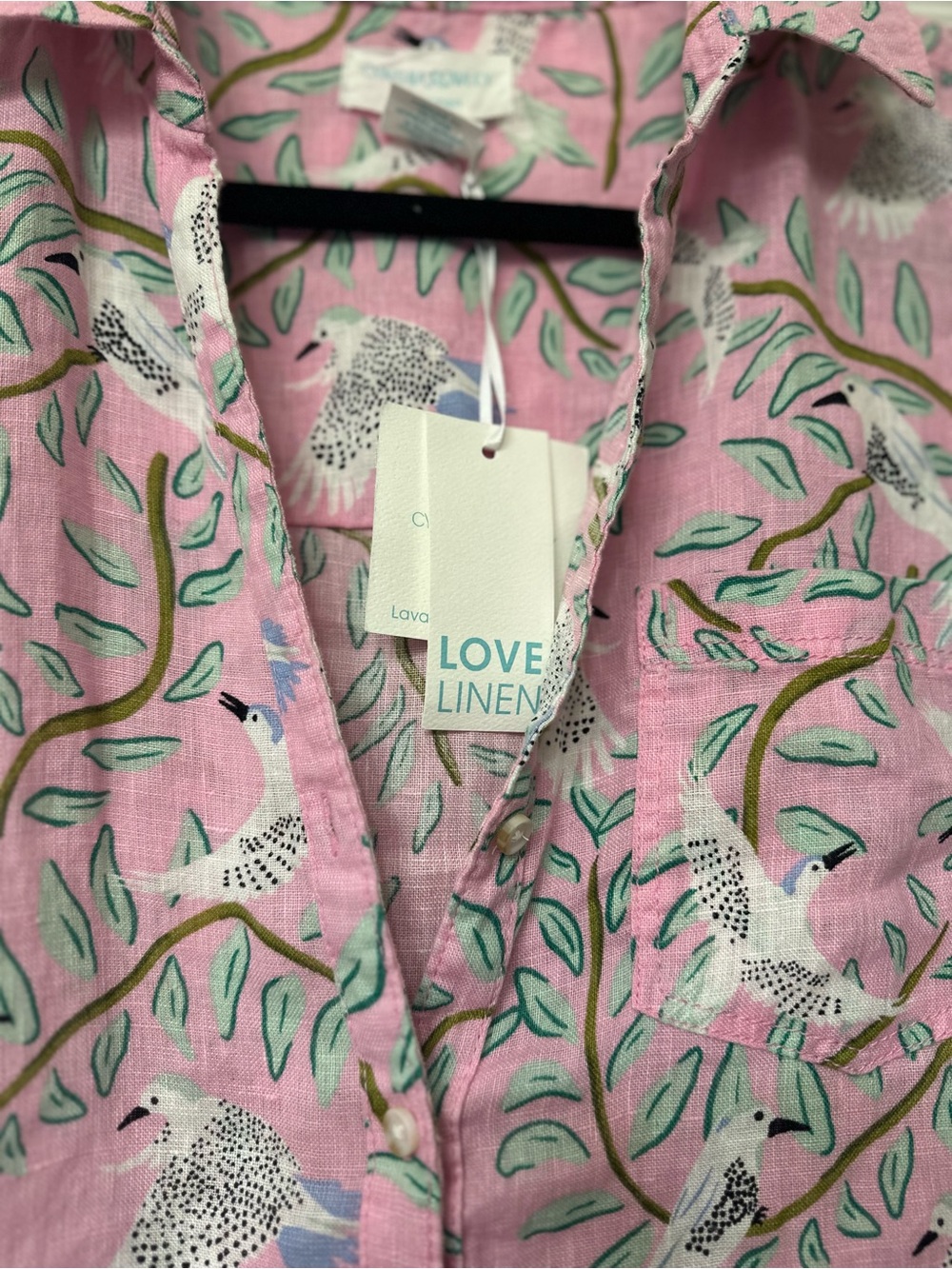 Cynthia Rowley Pink 100% LinenBird Print Button-Down Top - Picture 2 of 9